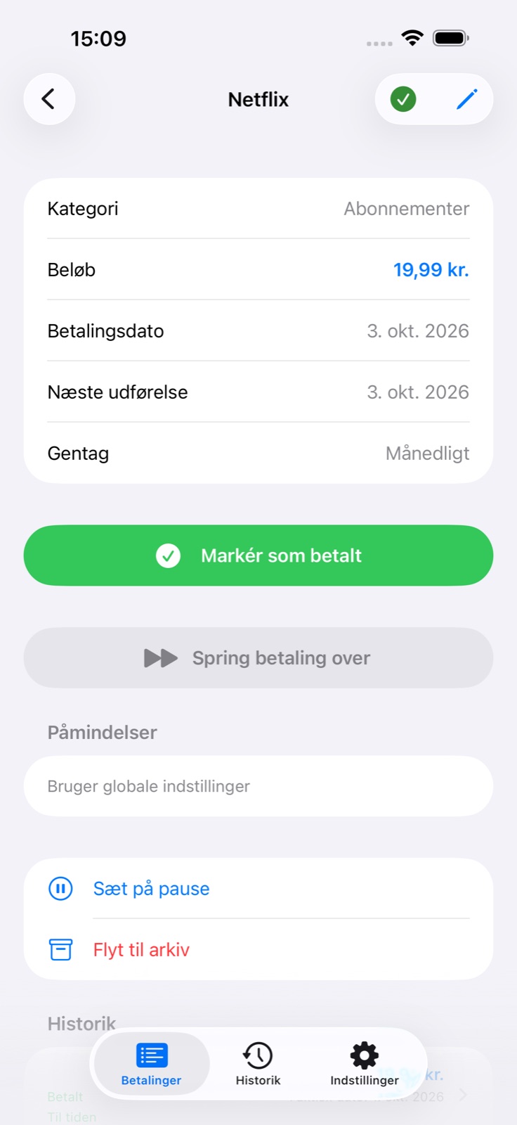 Betalingsoplysninger