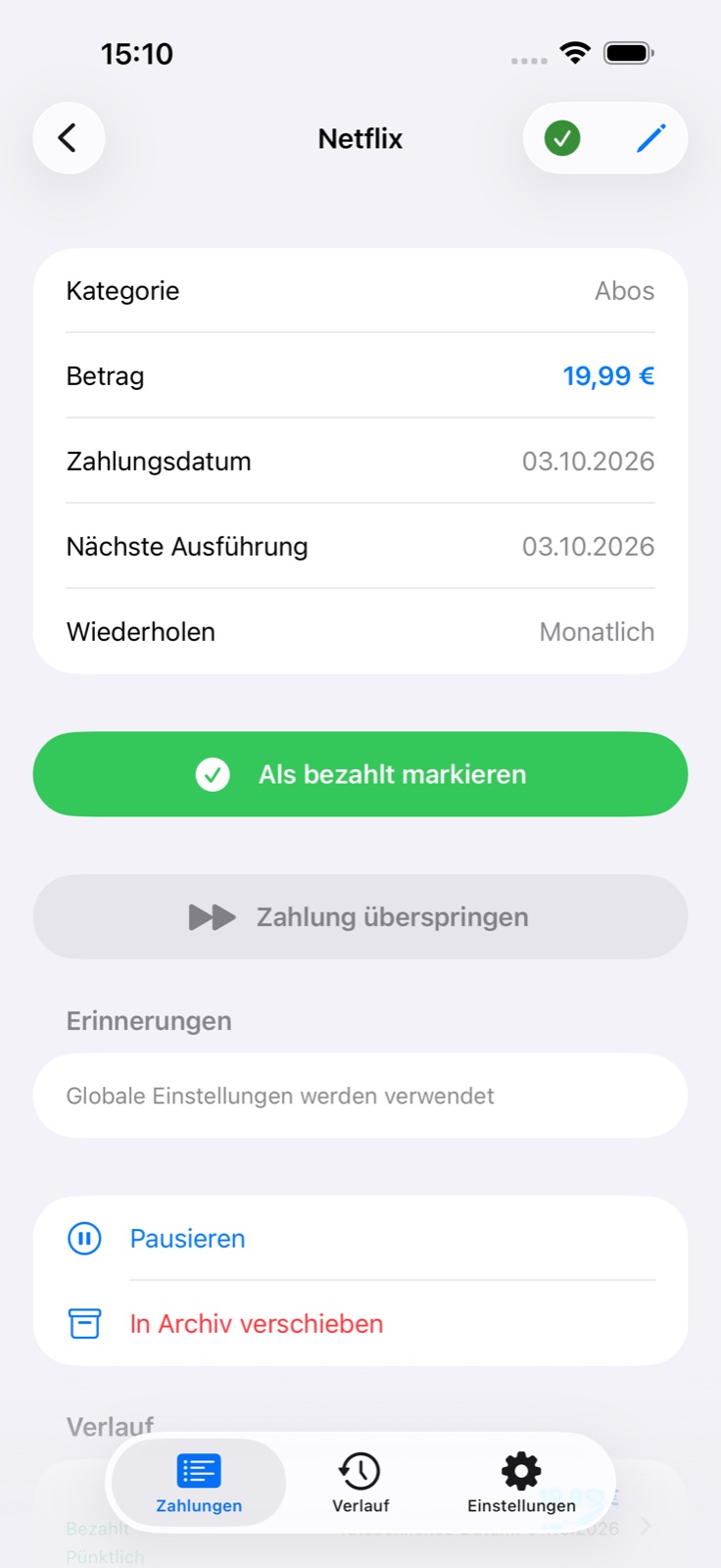Zahlungsdetails
