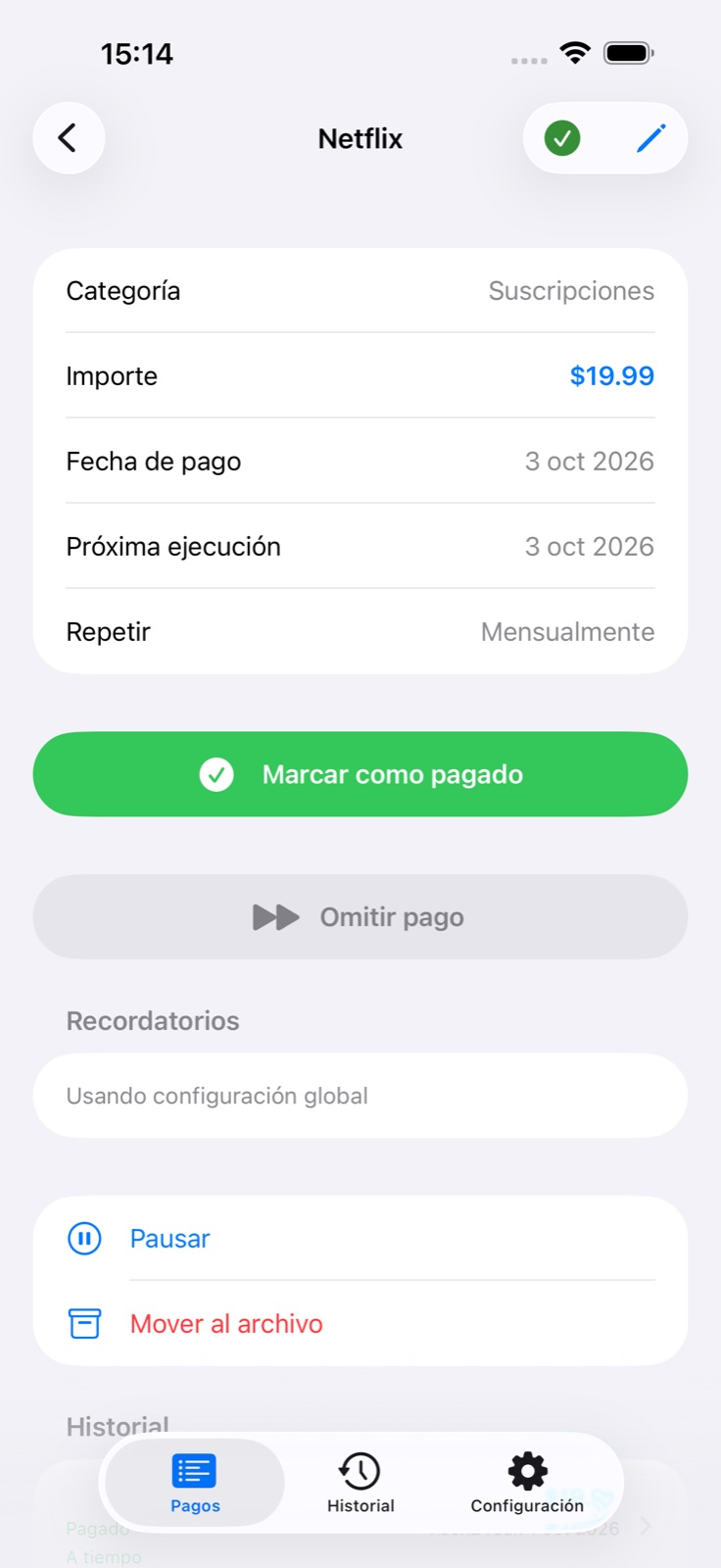 Detalles del pago