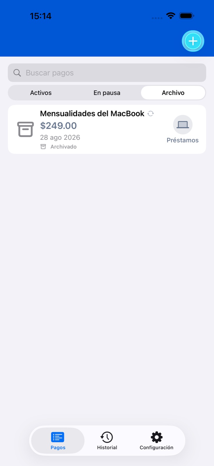 Pantalla de la app BillsOn