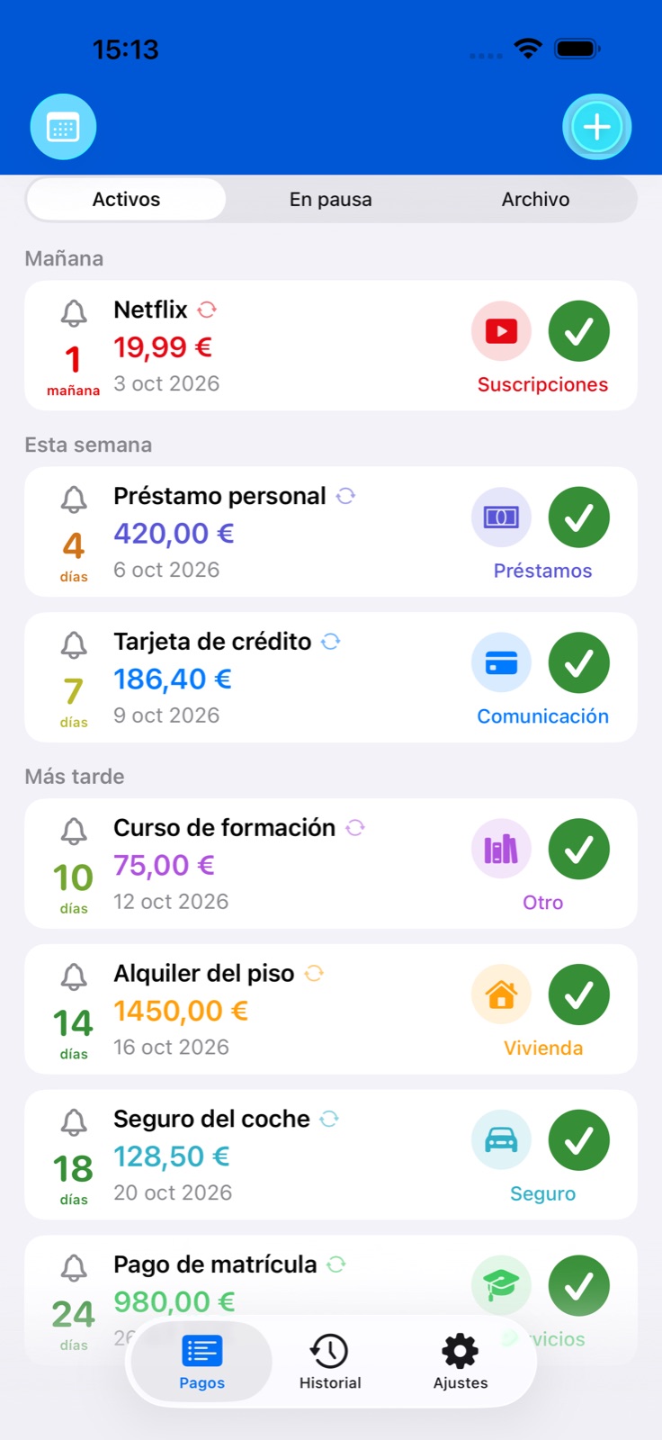Pagos y recordatorios BillsOn