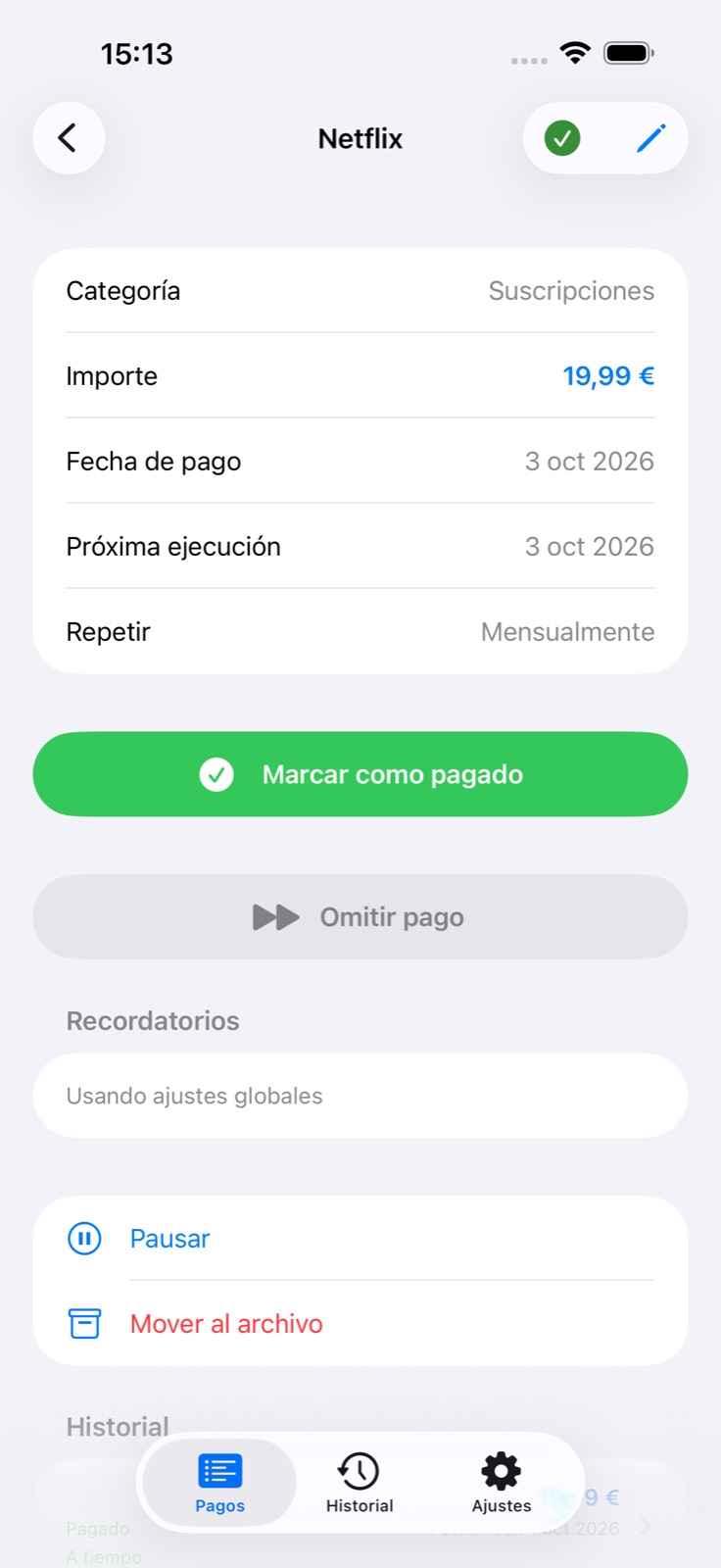 Detalles del pago