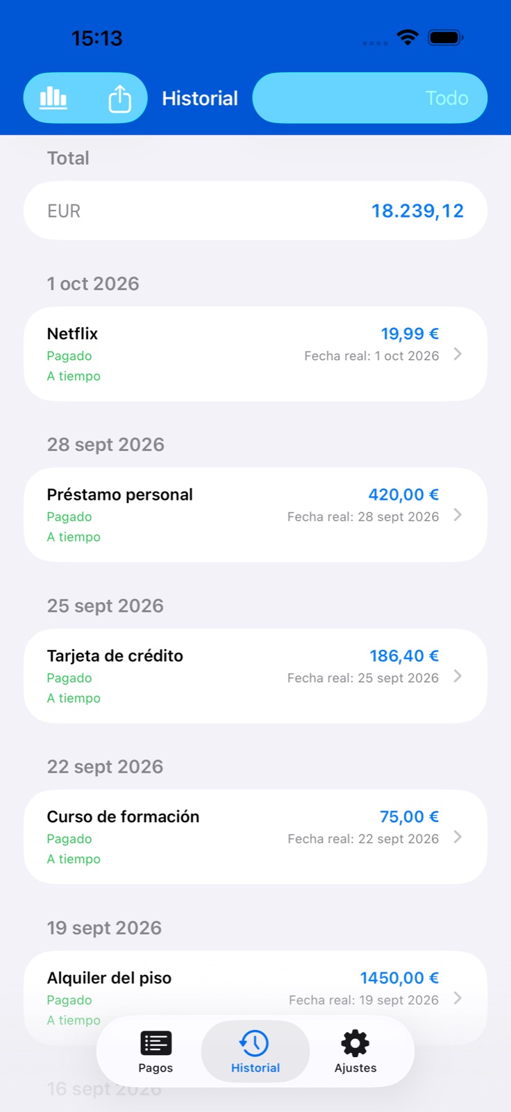Pantalla de la app BillsOn