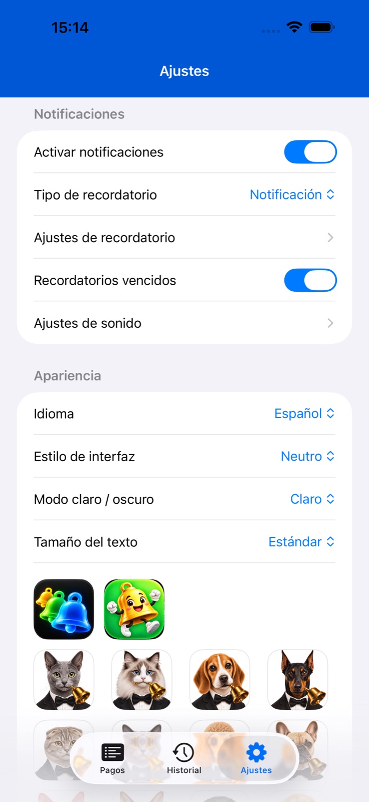 Pantalla de la app BillsOn