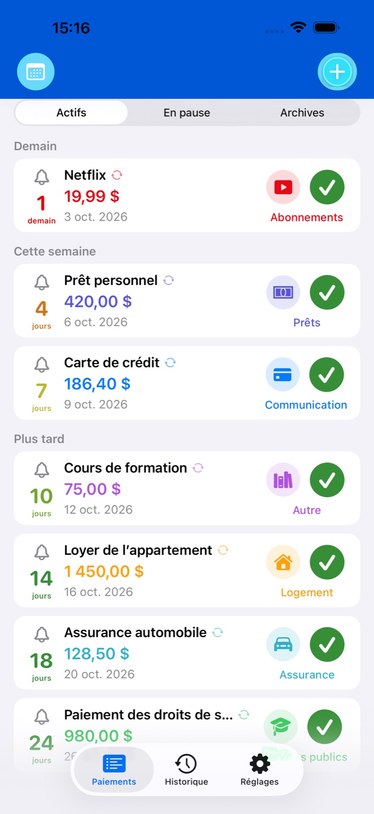 Rappels de factures BillsOn
