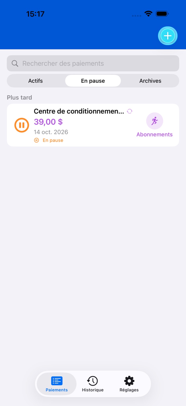 Écran de l’application BillsOn