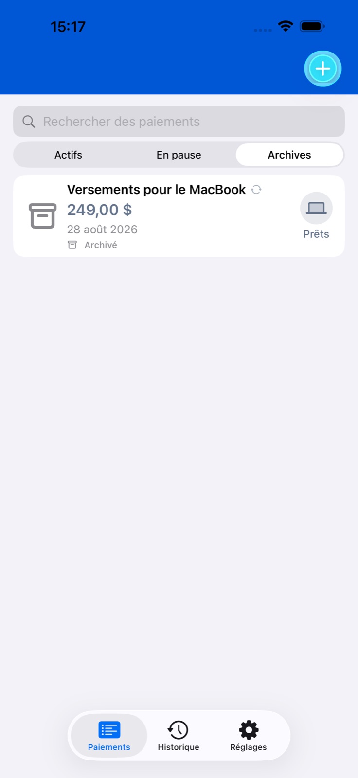 Écran de l’application BillsOn