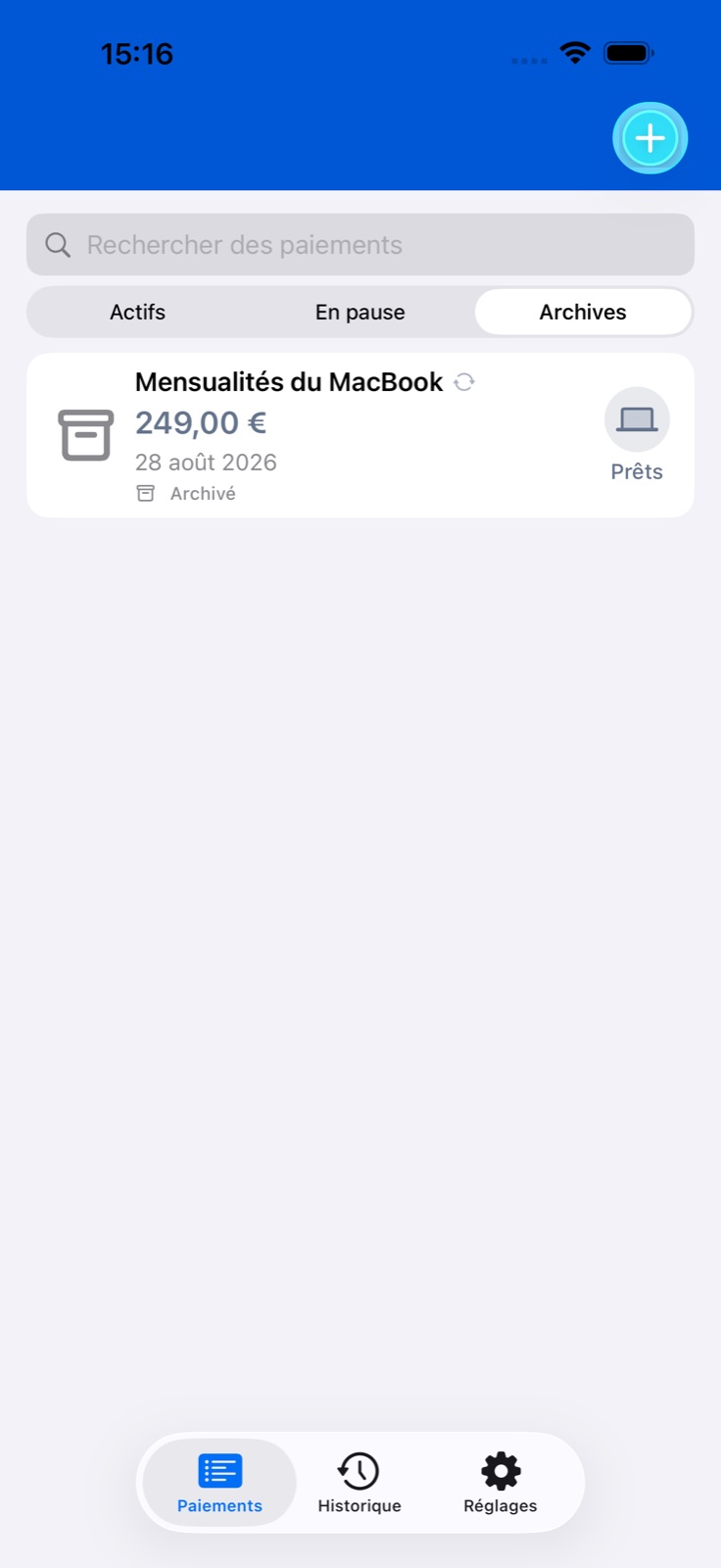 Écran de l’application BillsOn