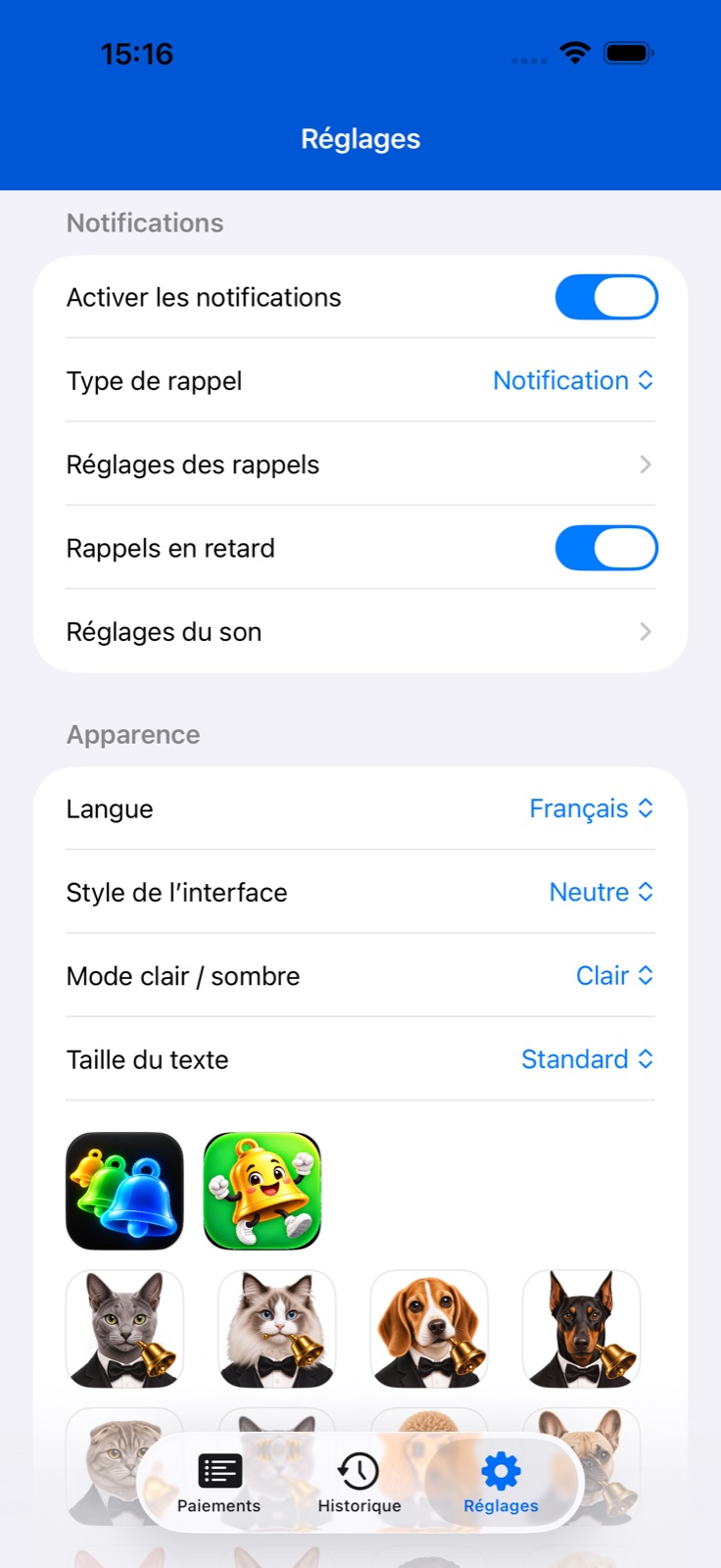 Écran de l’application BillsOn