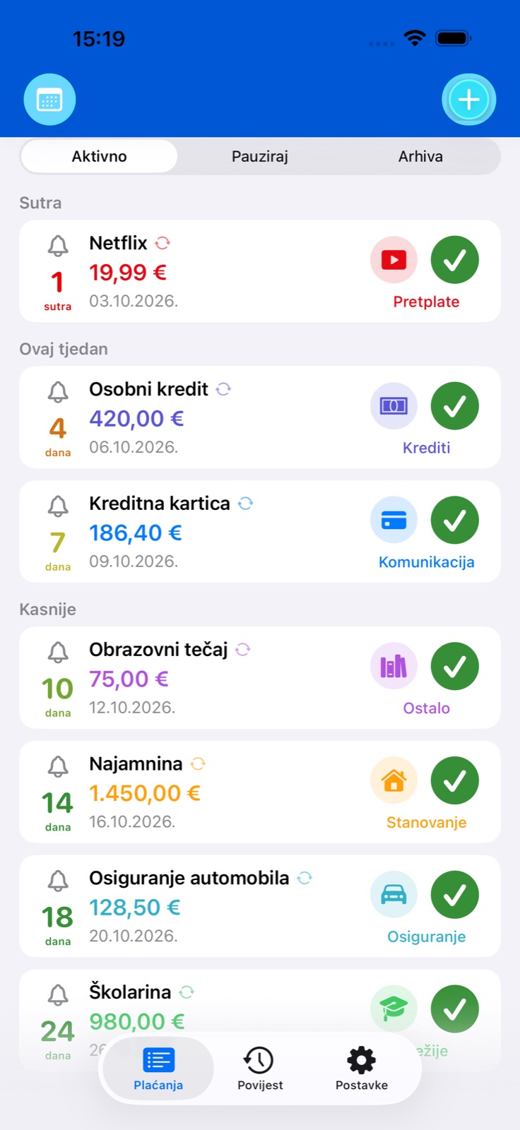 Računi i podsjetnici BillsOn