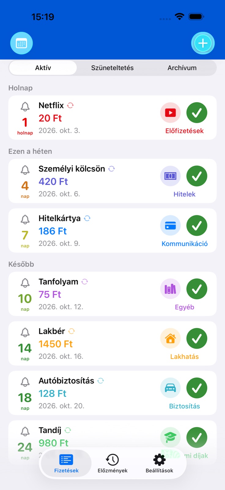 Fizetési emlékeztető BillsOn