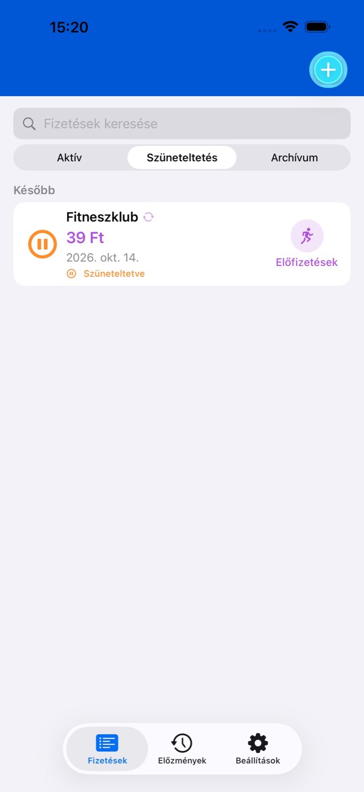A BillsOn alkalmazás képernyője