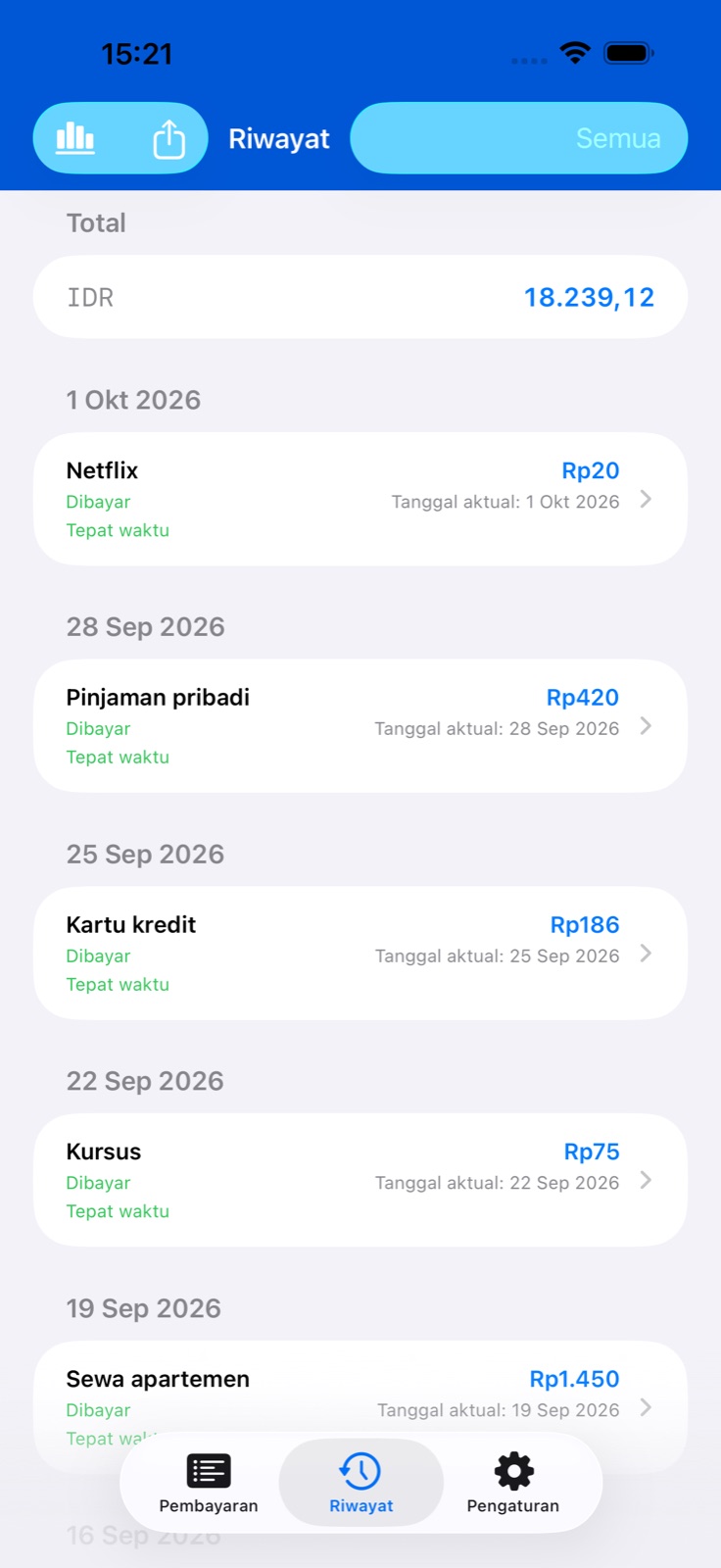 Layar aplikasi BillsOn