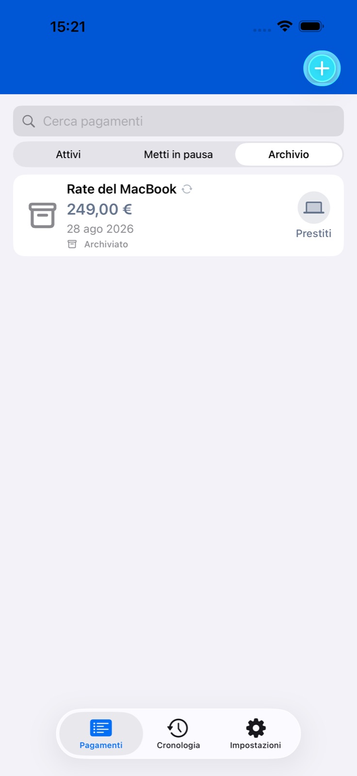 Schermata dell’app BillsOn