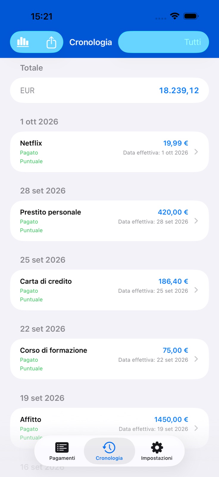 Schermata dell’app BillsOn