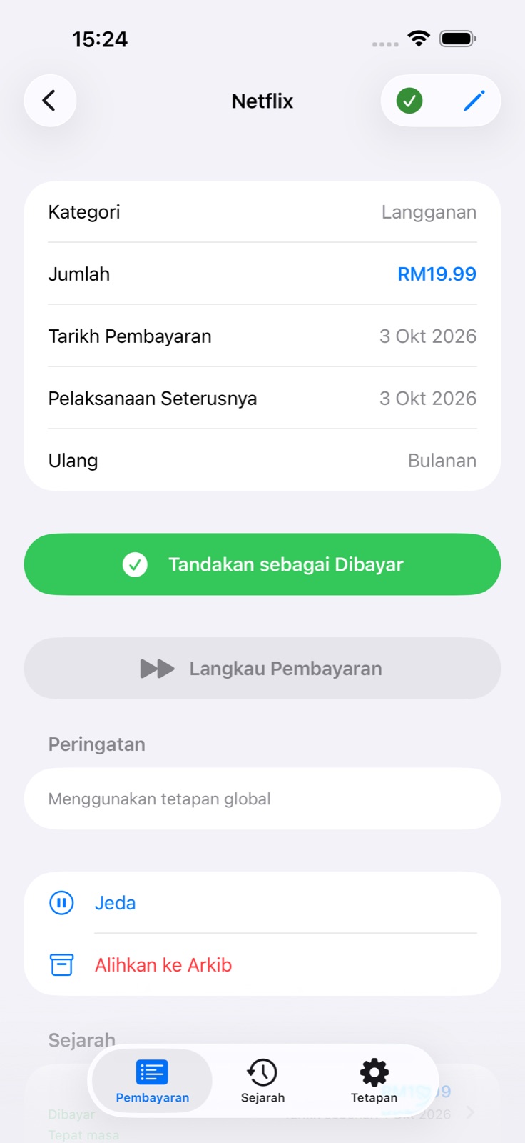 Butiran pembayaran