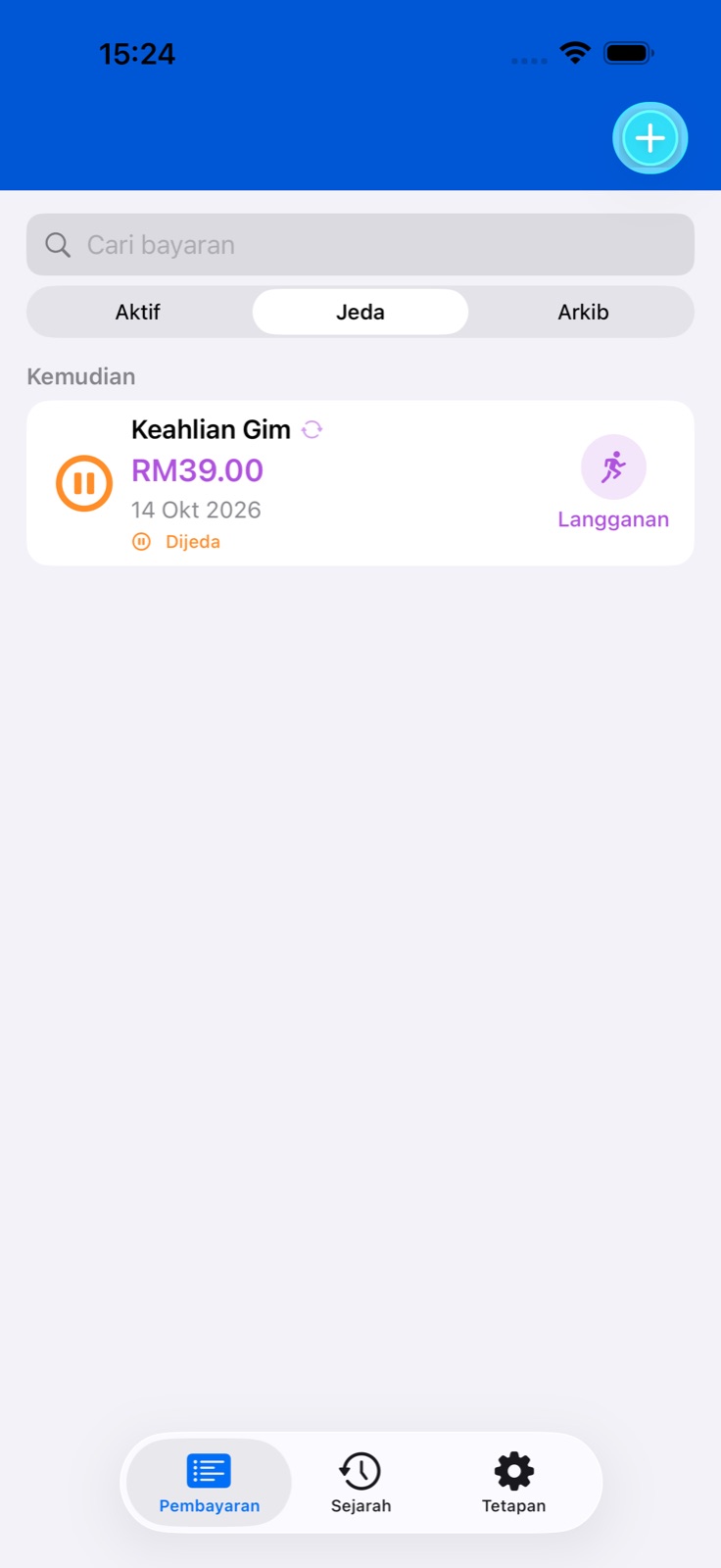 Skrin aplikasi BillsOn