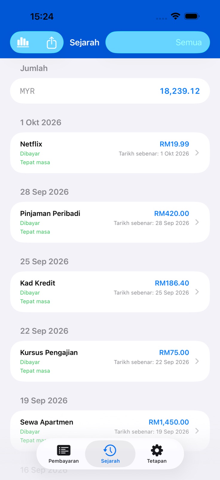 Skrin aplikasi BillsOn