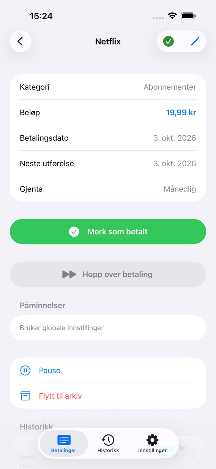 Betalingsdetaljer