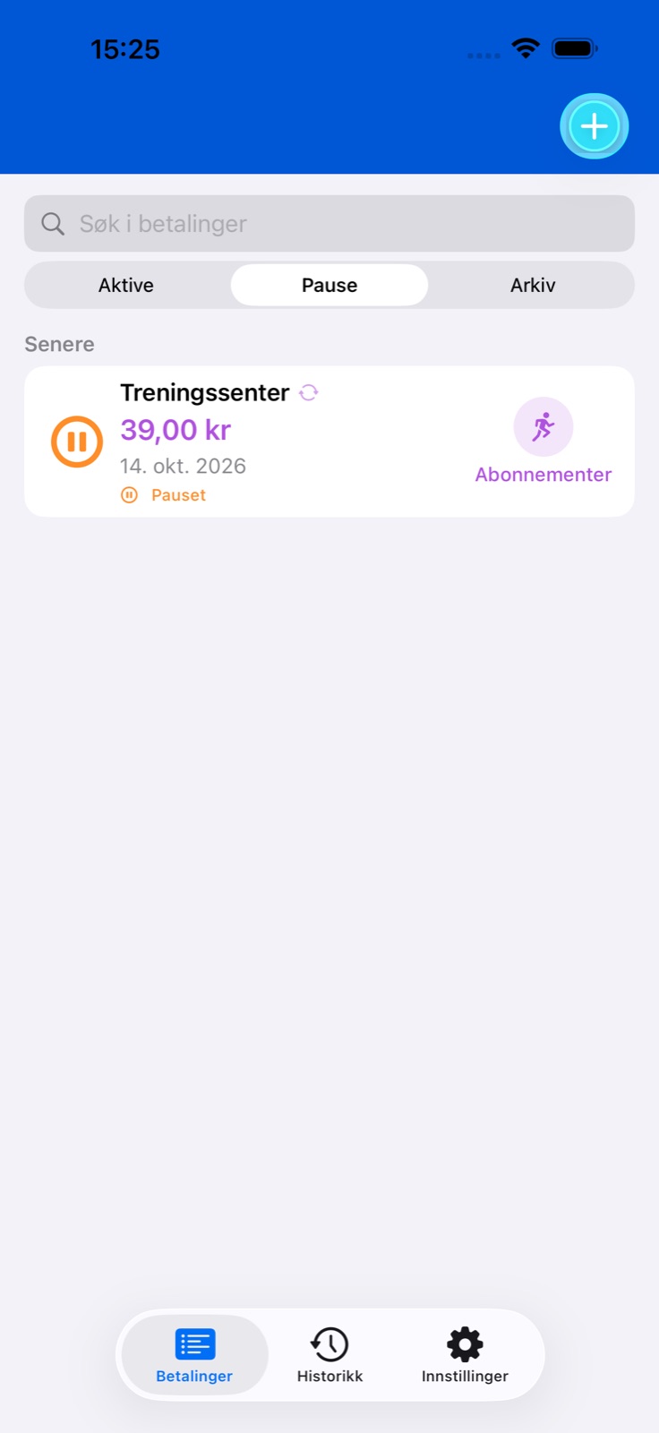 Skjerm i BillsOn-appen