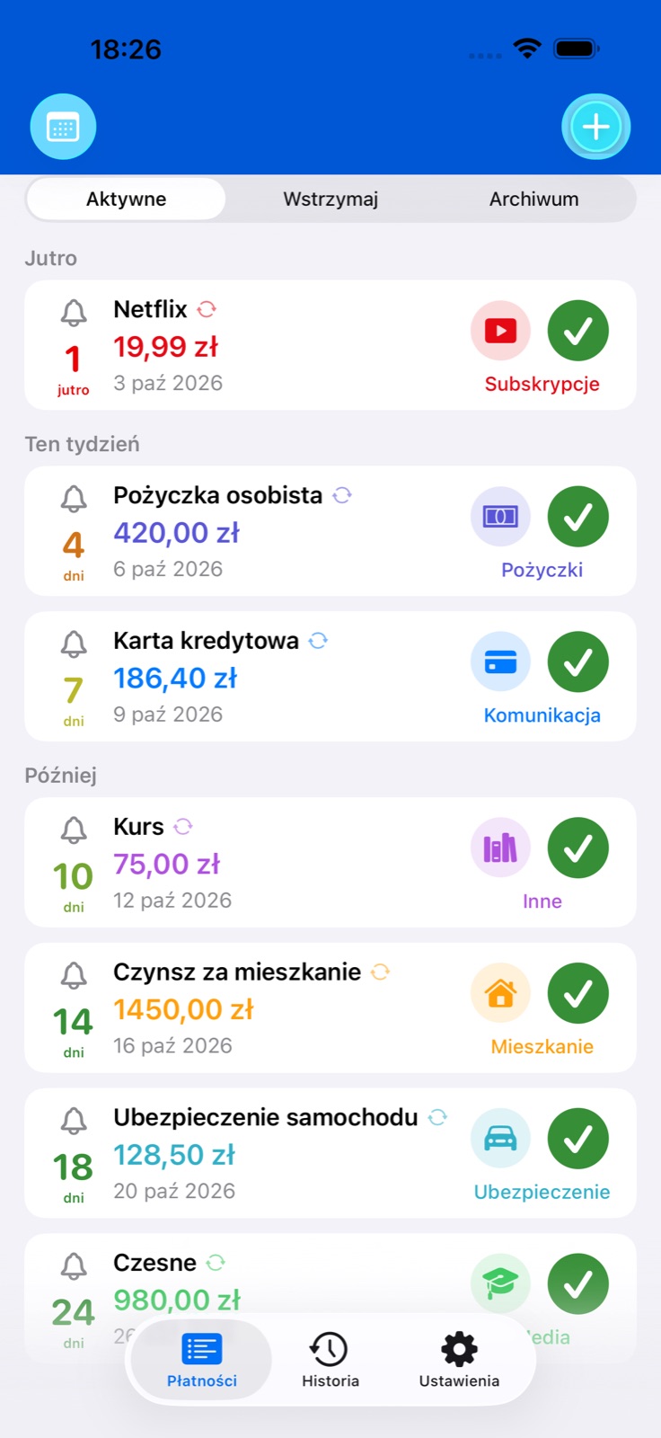 Planer opłat BillsOn