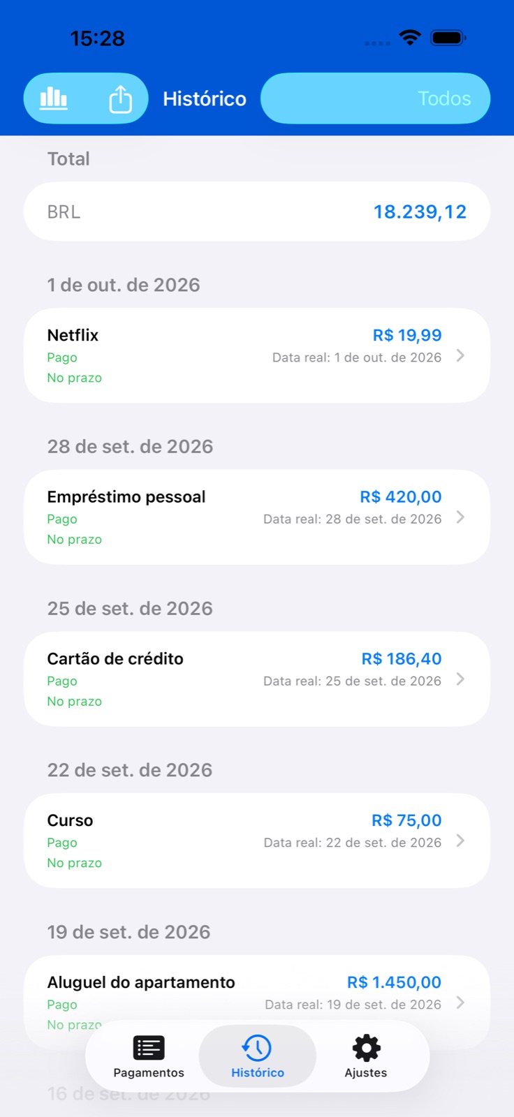 Tela do app BillsOn