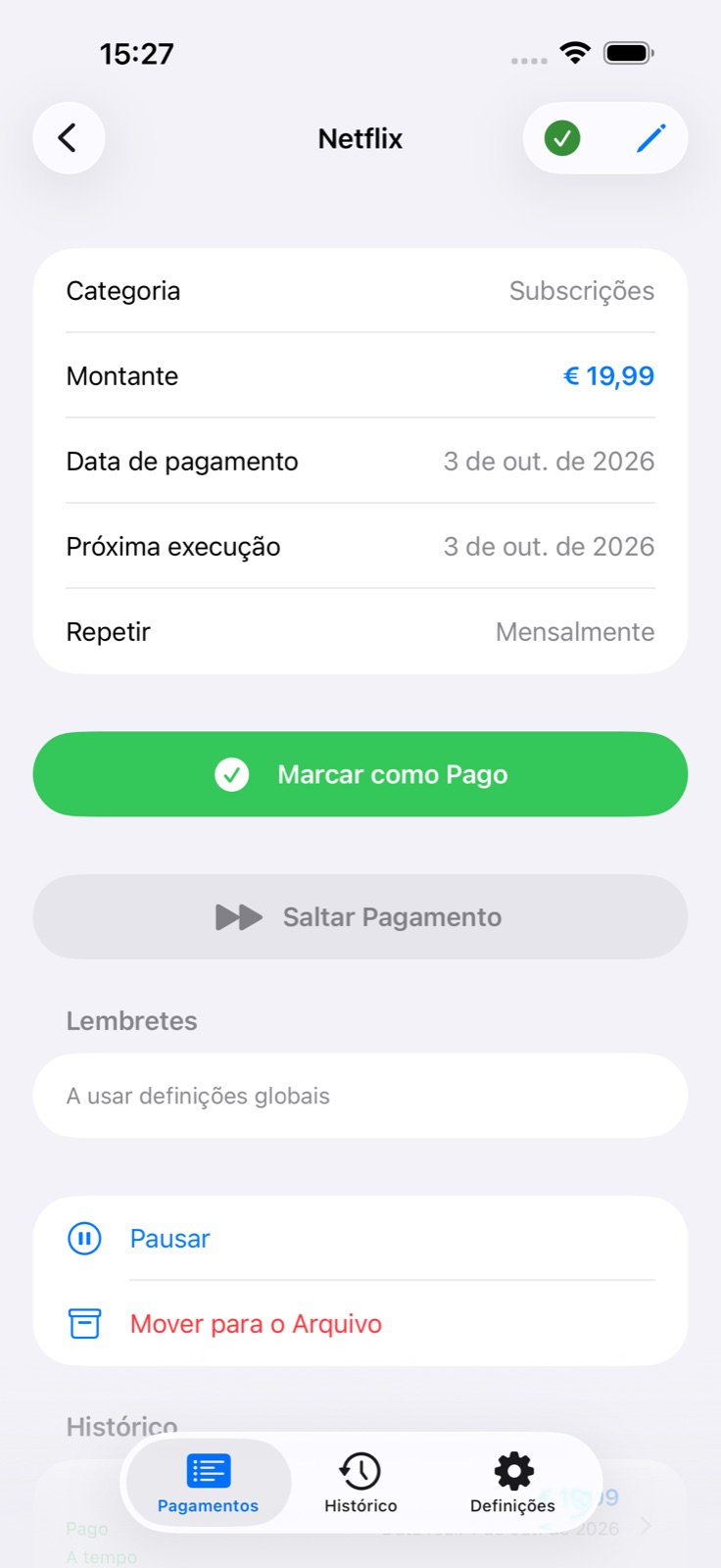 Detalhes do pagamento