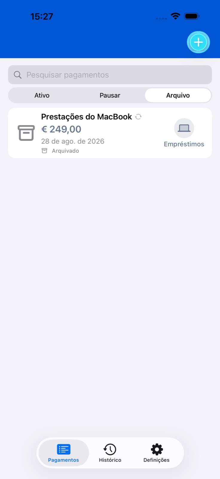 Ecrã do app BillsOn