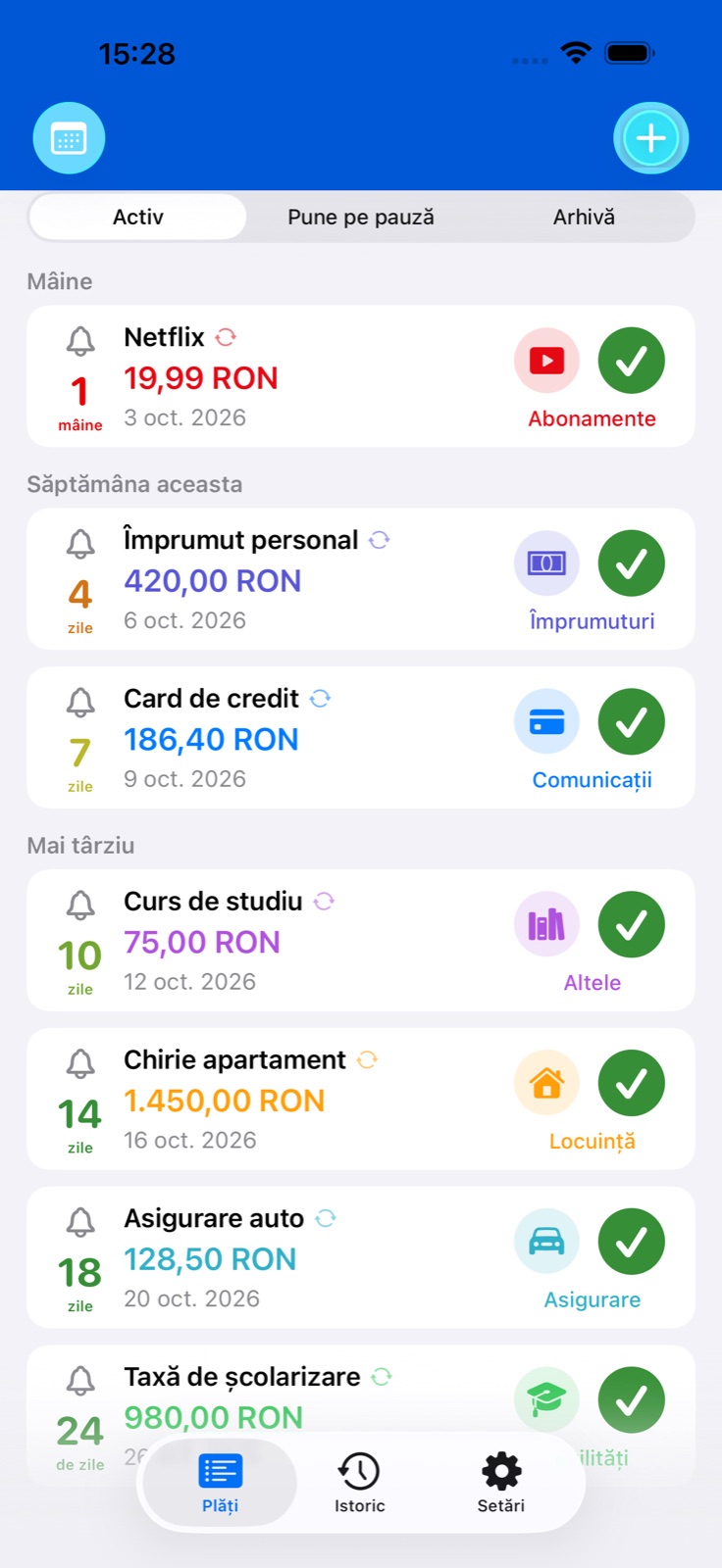 Facturi și mementouri BillsOn