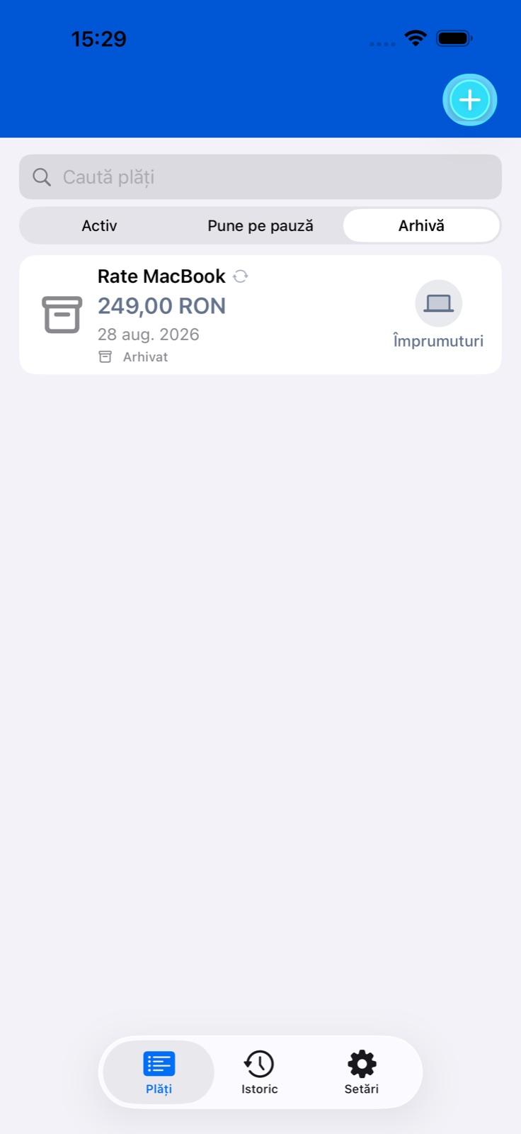 Ecranul aplicației BillsOn