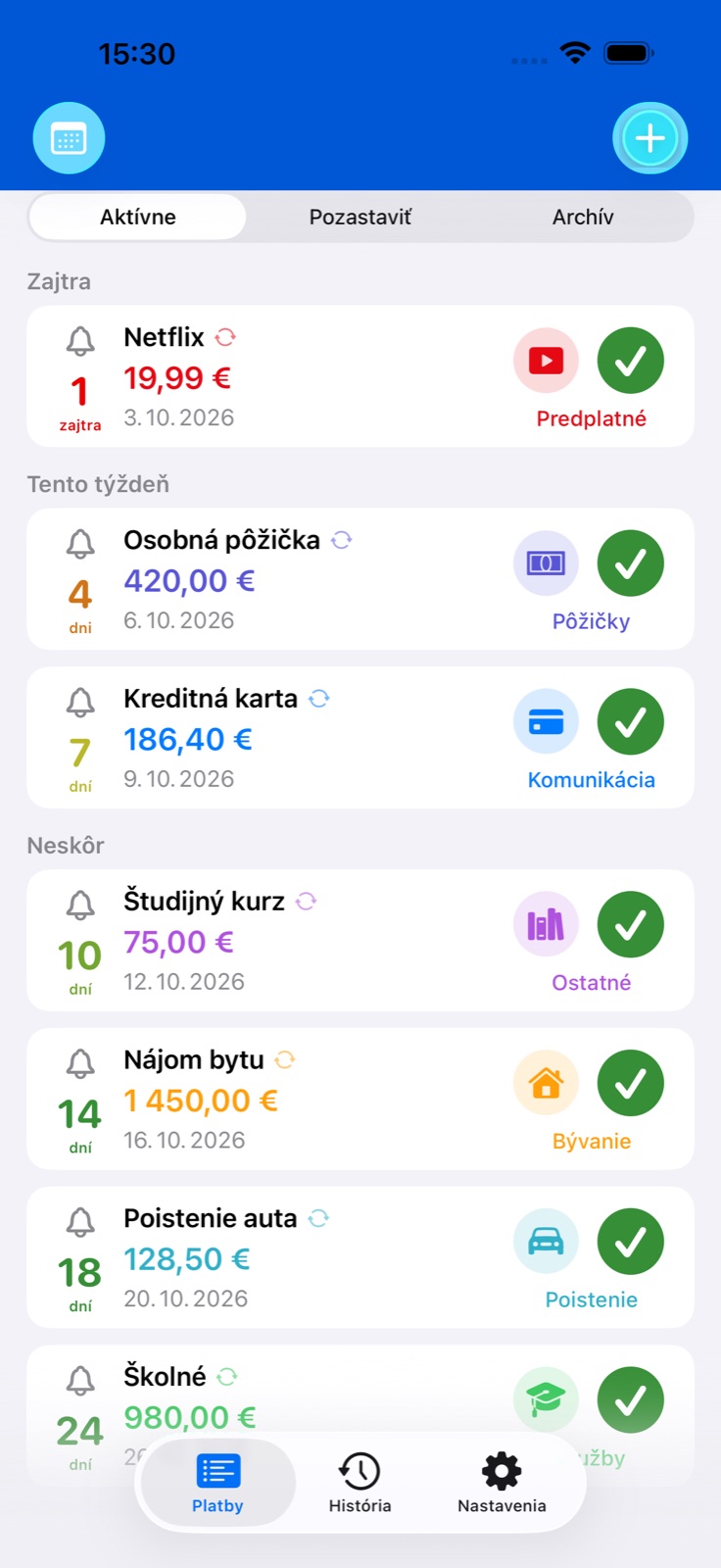 Plánovač platieb BillsOn