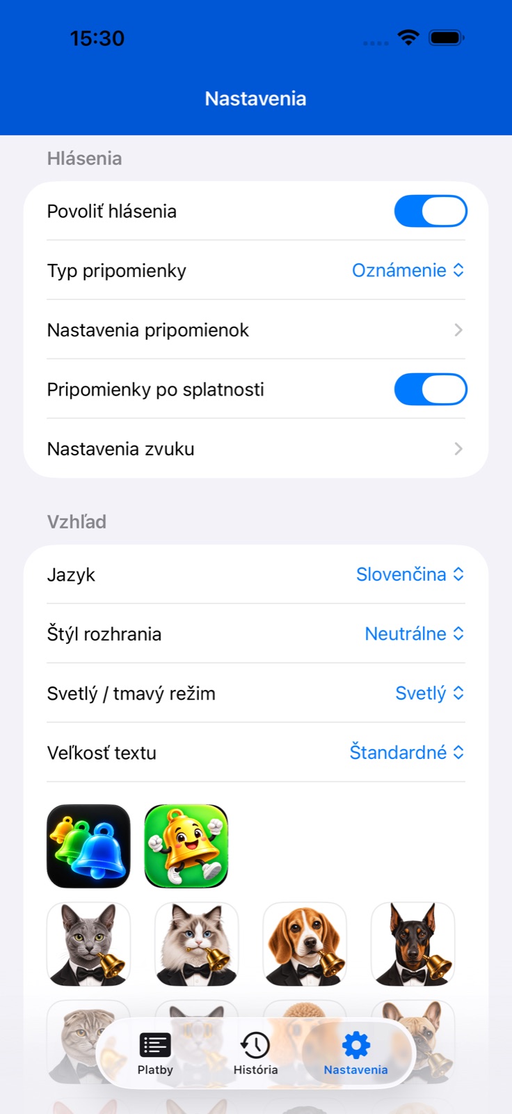 Obrazovka aplikácie BillsOn