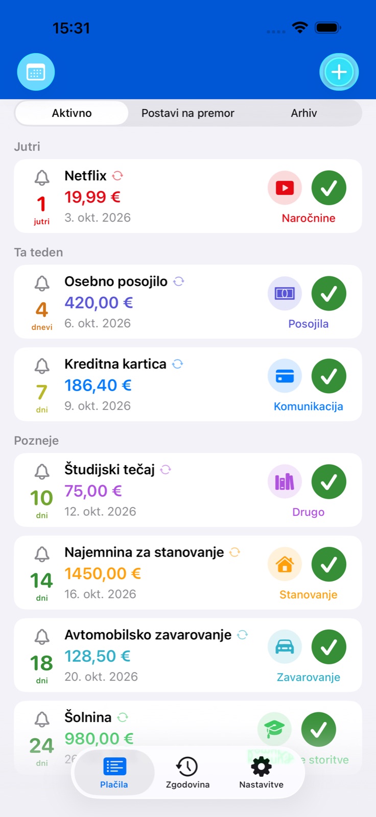 Načrt plačil BillsOn