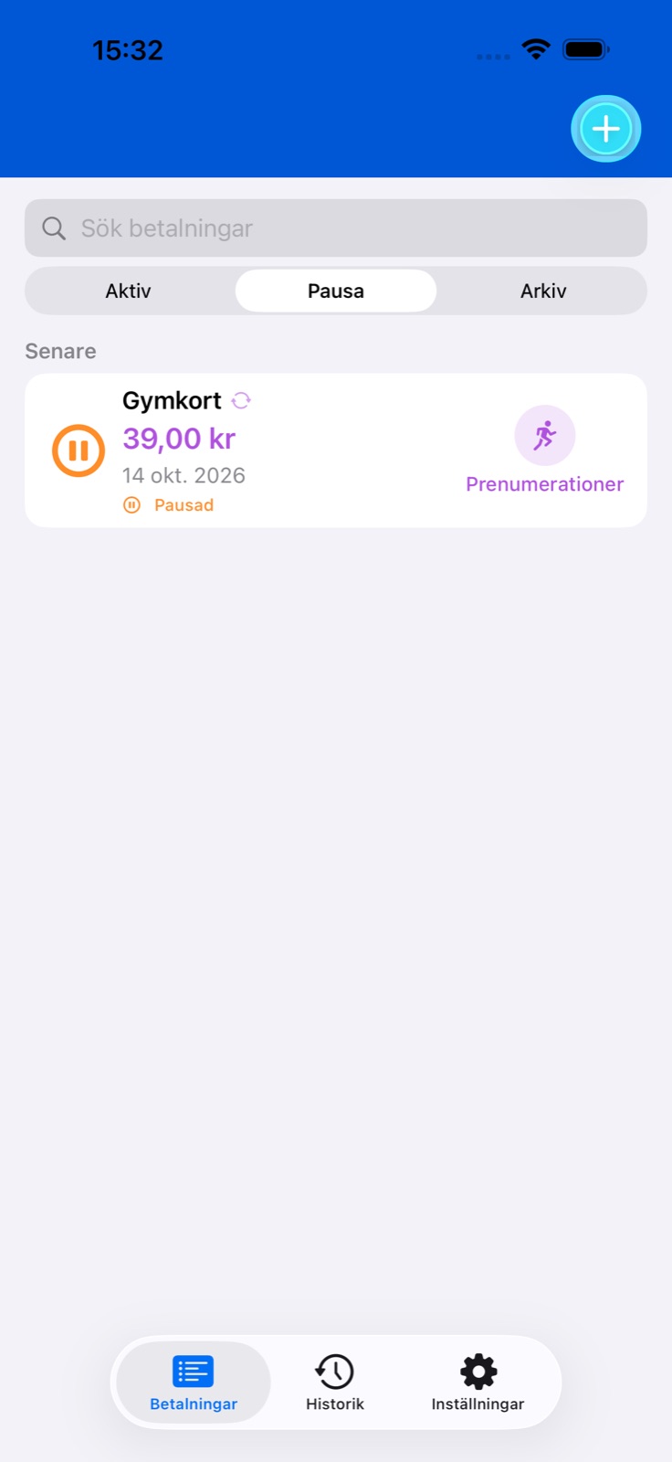 Skärm i BillsOn-appen