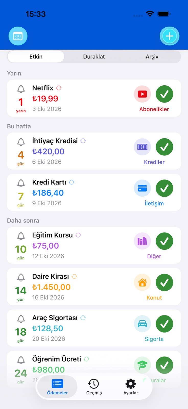 Fatura ve ödeme takibi BillsOn