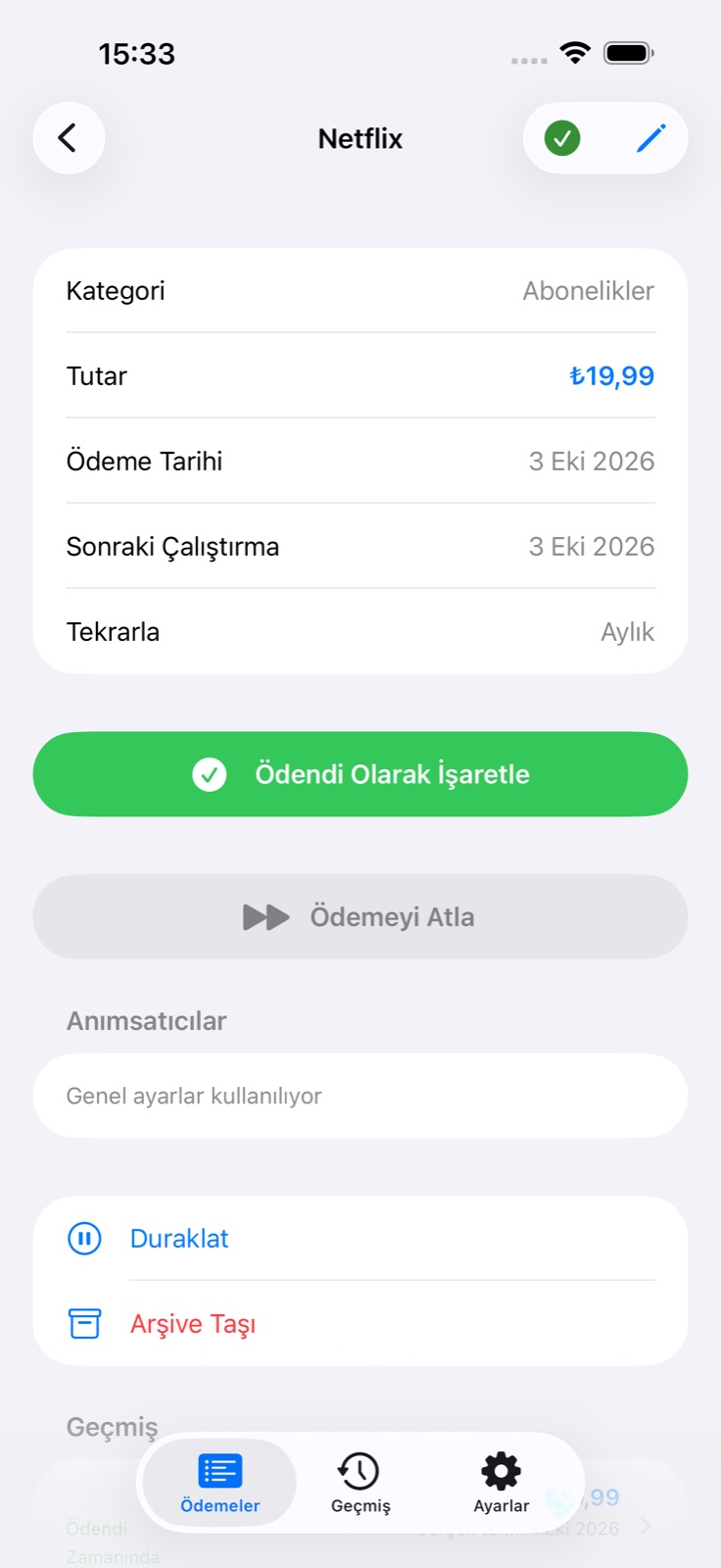 Ödeme ayrıntıları