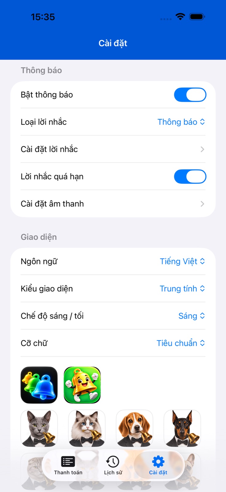 Màn hình ứng dụng BillsOn